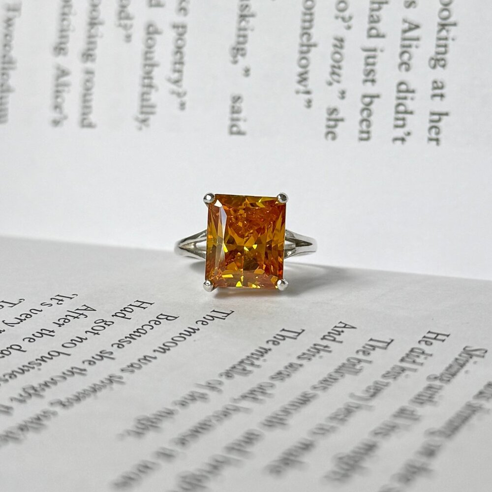 Sterling Silver Ring With Rectangular Golden Gems… - image 2